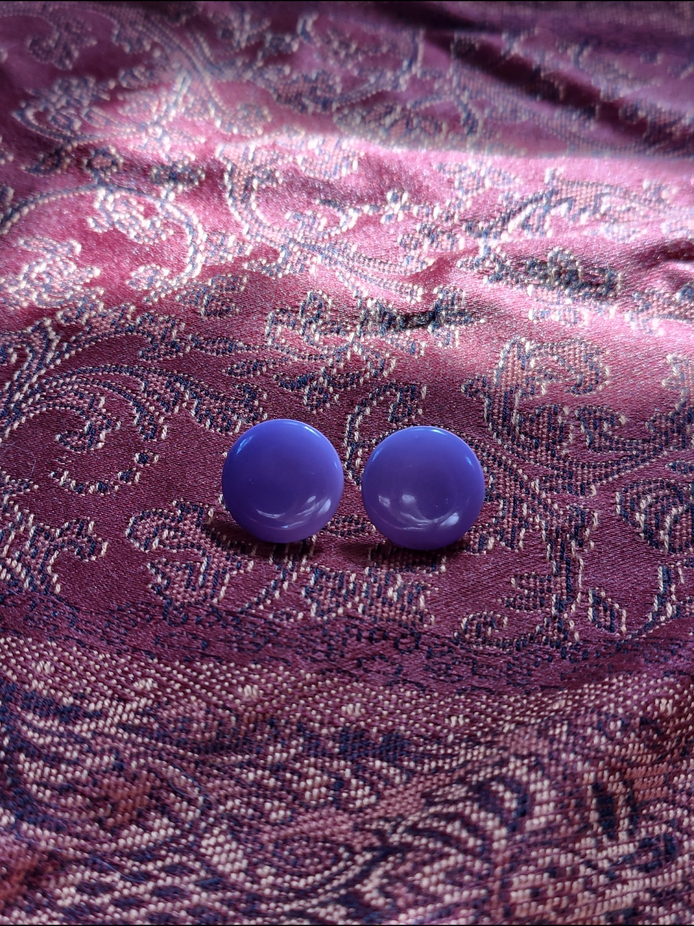 Midcentury Purple Button Earrings - Picture 2 of 2